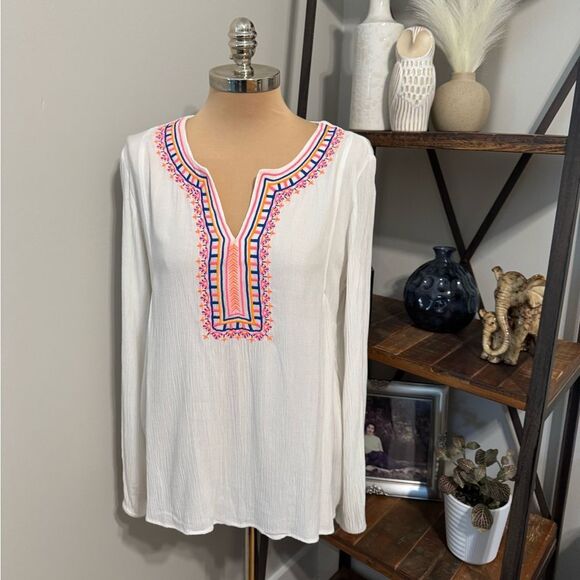 Lilly Pulitzer Dahle Gauze Embroidered Tunic Top Women’s Small Beach Coastal - Picture 1 of 10